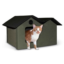 K H Pet Dog Unheated Outdoor Kitty House Extra Wide Olive / Black