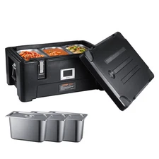 VEVOR Insulated Food Pan Carrier Stackable Top Loader with 3 Pans 36 Qt Black