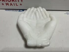 Vintage White Milk Glass Avon Open Hands Soap Dish Trinket Jewelry Holder