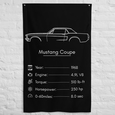 Mustang Coupe 1968 Car Silhouette Flag 3x5 ft Garage Banner Man Cave Wall Decor