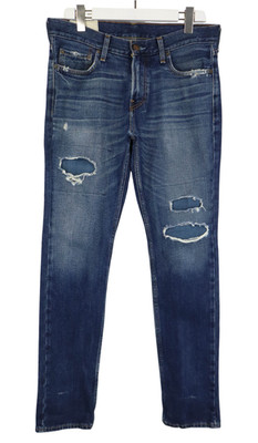 HOLLISTER Jeans Herren W32/L34 Fade Effect Whiskers Distressed Zip Fly Blau