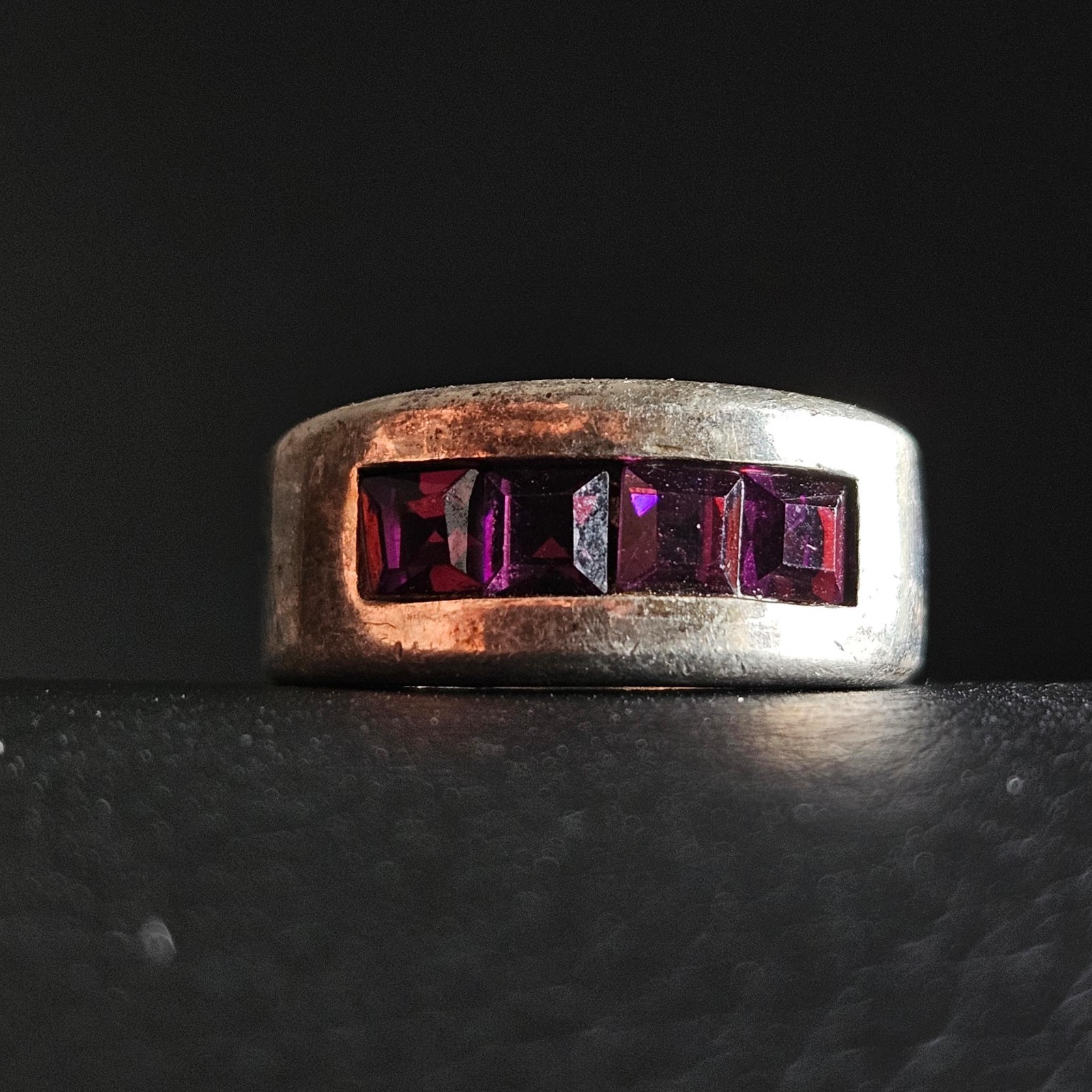 Purple Square Size Solid Silver Frame Four Stone … - image 3