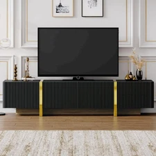 Fluted TV Stand for TVs Up to 80'', w/ Storage Cabinets & Drawers, Black