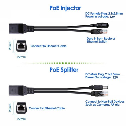 POE Cable Passive Power Over Ethernet Adapter Cable POE Splitter RJ45 Injector I - Afbeelding 9 van 11