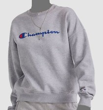 Champion Women's Gray Powerblend Relaxed Crew-Neck Sweatshirt Sweater Size XS