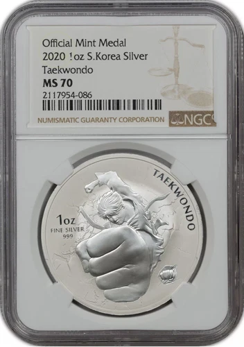 2020 S Korea OFFICIAL MINT MEDAL TAEKWONDO NGC MS70 1oz .999 Silver in Mint Slab