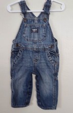OshKosh BGosh Overalls Blue Denim Size 12 M Vestbak Distressed Carpenter . VTG