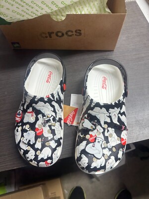 Crocs Classic Men s Size 9 ''Coca-Cola'' (209314-100) Clogs New Black /White
