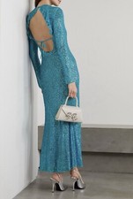 Self Portrait NEW Open Back Embellished Metallic Open Knit Maxi Dress Size US 8