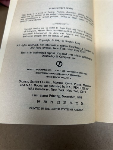 Vintage 1984 Stephen King PET SEMATARY Paperback First Signet Printing, Horror - Picture 9 of 9