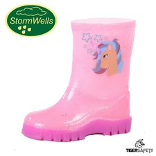 Stormwells Girls Pink Sparkle Unicorn Kids Wellington Boots Childrens Wellies