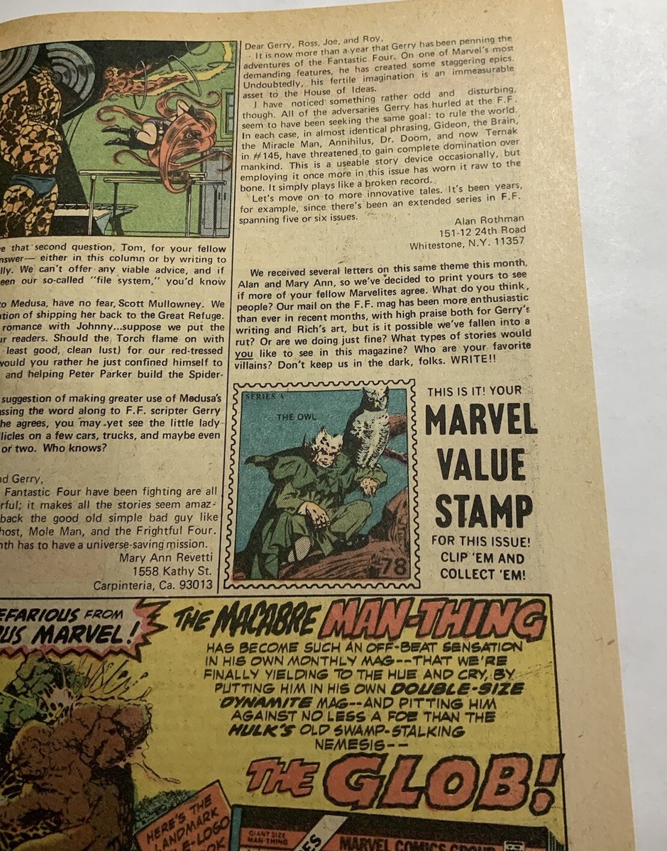 Fantastic Four #149 VG/FN 1974 Owl Marvel Value Stamp Intact Fantastic Four #149 VG/FN 1974 Owl Marvel Value Stamp Intact
