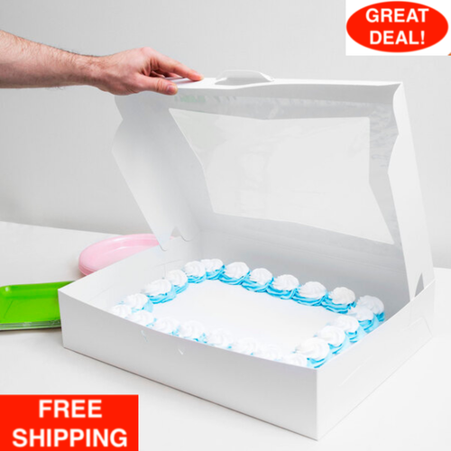 10/Case Bakery Cake Boxes 19" x 14" x 4" White Cake Box Sturdy and Nice Boxes