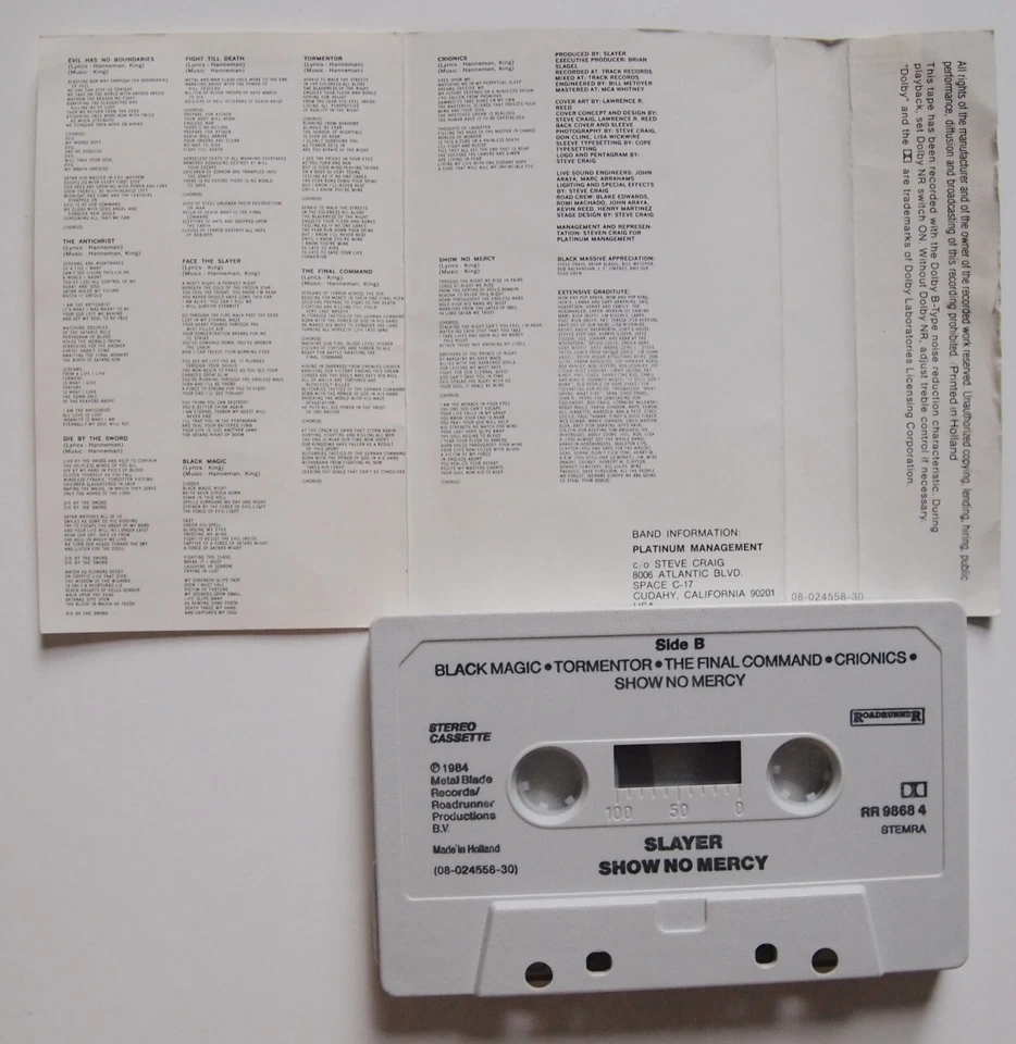 SLAYER - SHOW NO MERCY (ROADRUNNER RR98684) 1984 EUROPE CASSETTE - SMOOTH EDGE - Image 3 of 3