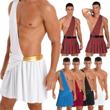 Men's Halloween Role Play Costume One Shoulder Strap Solid Color Waistband Skirt