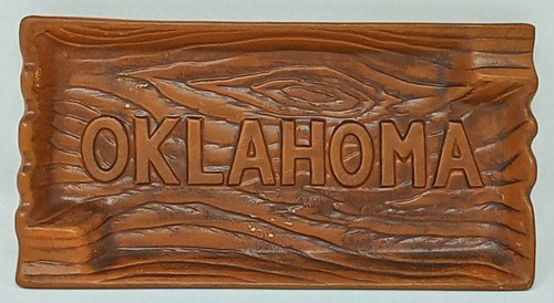 Oklahoma Ceramic Ashtray faux woodgrain pattern 6.25" x 3.25" rectangular 1" t