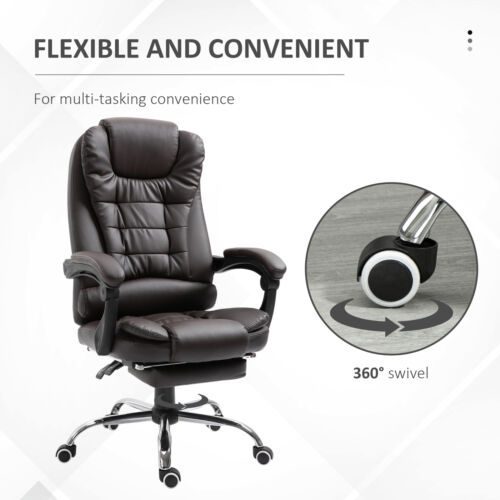 HOMCOM PU Leather Executive Office Chair with Retractable Footrest, Brown - Picture 5 of 12