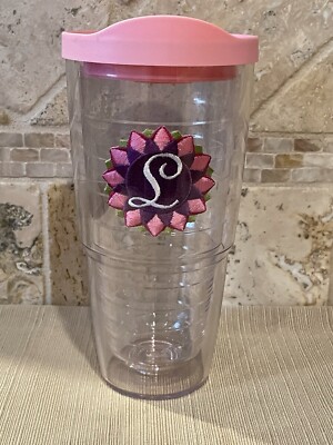 Tervis Tumbler 24 oz Floral Monogram Initial ''L'' - with Pink Lid