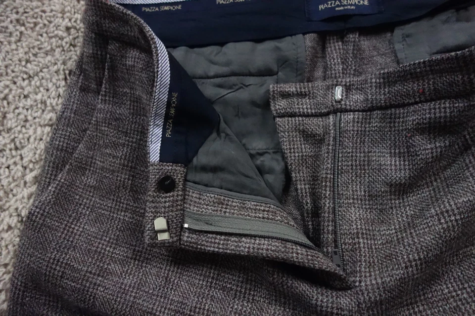 Piazza Sempione Pants Womens 46 Brown Trousers Houndstooth Tweed Virgin Wool - Image 2 of 4