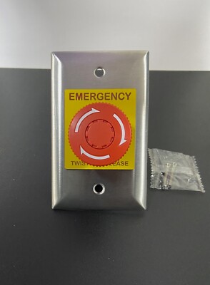 Emergency (E-Stop) Stop Pushbutton SST Wallplate Twist-to-Release 22mm UL Listed