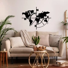 World Map Compass Metal Wall Art, Wall Decor, Wall Hangings, Home Decor Wall Art