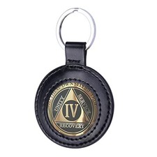 PU Leather Coin Holder Keychain for AA Medallion, Standard Challenge Black