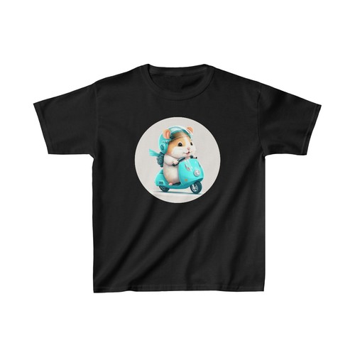 US Kids - Hamster on Italian Vespa scooter - Kids Heavy Cotton Tee - 7Y to 14Y - Picture 6 of 29