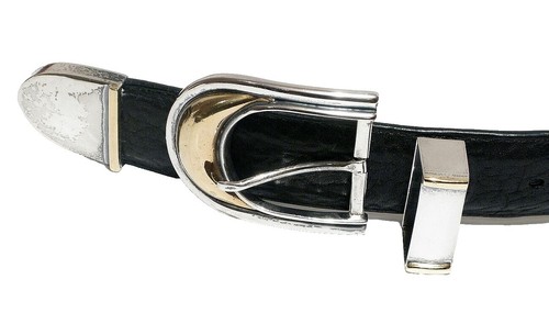 76MF 2 Tone Brown Full-Grain Leather Belt Contrast Stitching