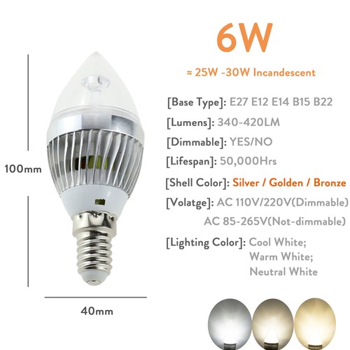40X E27 E12 E14 B22 Dimmable LED Candle Light Bulbs 6W 8W 10W Candelabra Lamp - Picture 14 of 15