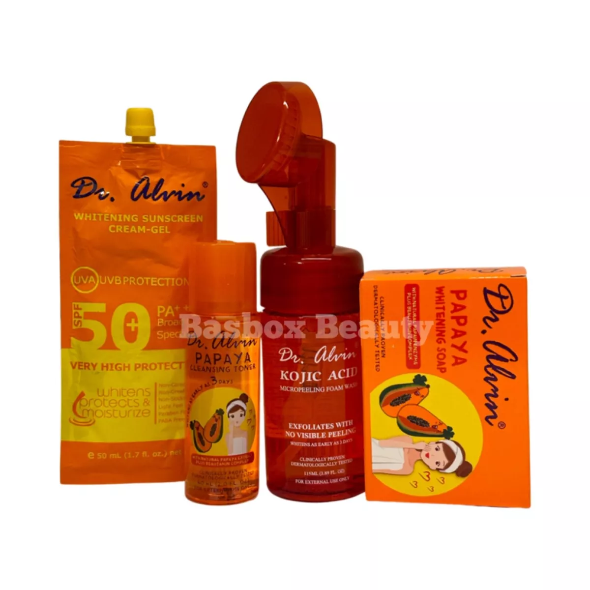 Dr. Alvin Kojic Acid Foam Wash, Sunscreen, Papaya Soap & Papaya