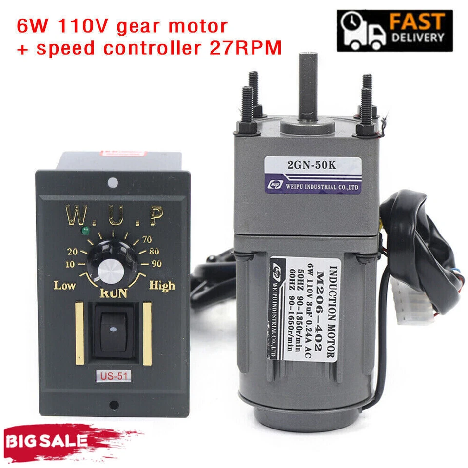 Reversible AC Gear Motor Electric Variable Speed Controller 27 RPM/MIN 1:50 110V - Image 2 of 4