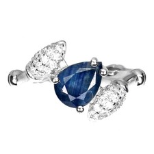 925 Sterling Silver Ring Pear Blue Sapphire 8x6mm Gemstone Jewelry Size 7