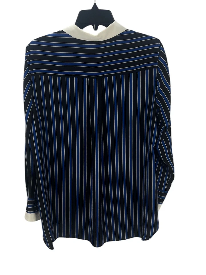 Blusa IMNYC Isaac Mizrahi Rayas Abotonada L Manga Larga Azul Blanco Elegante Foto 3 de 4