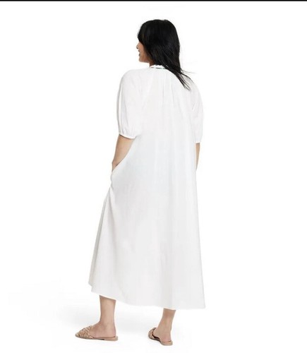 Women's Tie-Front Puff Sleeve Cover Up Dress - RHODE White XXL Pool Beach - Picture 2 of 5