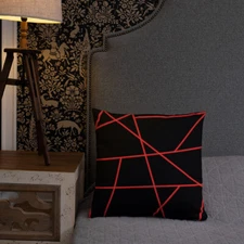 Red White Geometric and Abstract Lines in Black Modern Stylish Decorative Pillow
