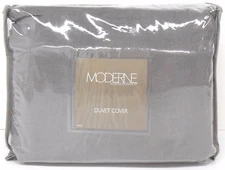 Noble Excellence New $230 Moderne Trilogy King or Queen Linen Duvet Gray White