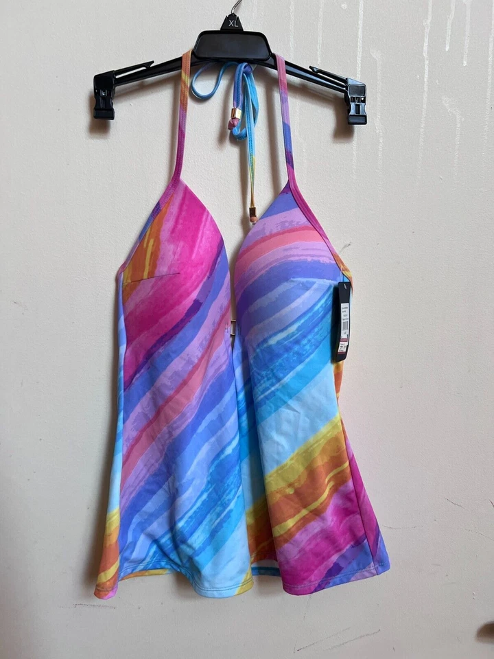 Camiseta Tankini Rachel Roy Para Mujer Correa Estándar con Anillo Circular Halter L Foto 2 de 4