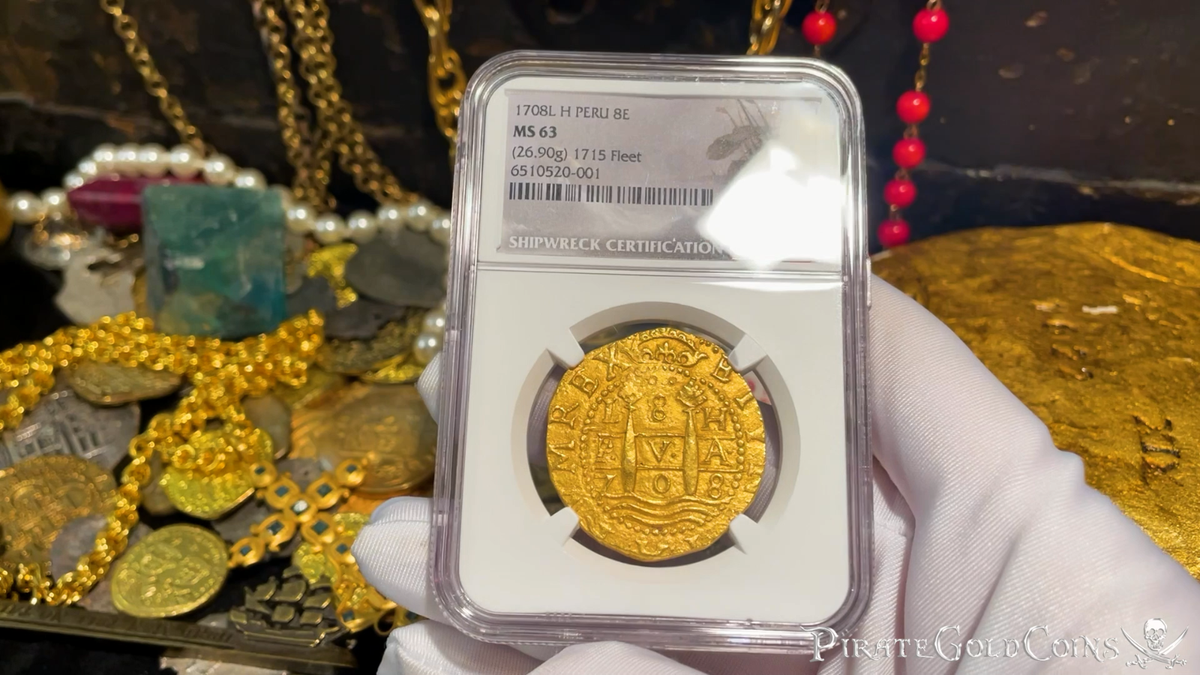 PERU 1708 FINEST KNOWN 8 ESCUDOS NGC 63 1715 FLEET SHIPWRECK