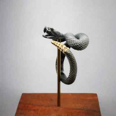 Elegant 925 Sterling Silver Gun Black Unique Rattlesnake Ring One Size Fit All