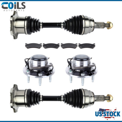Front CV AXLE Wheel Bearing Hub Brake Pads For GMC Sierra 1500 2000-2006