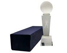 ENGRAVEABLE, 3D BASE BALL ACTION FIGURE CRYSTAL TROPHY 8.75 INCHES TALL