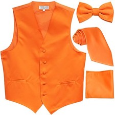 New Men's tuxedo Vest Waistcoat With Necktie, Bowtie  Hankie Set Orange