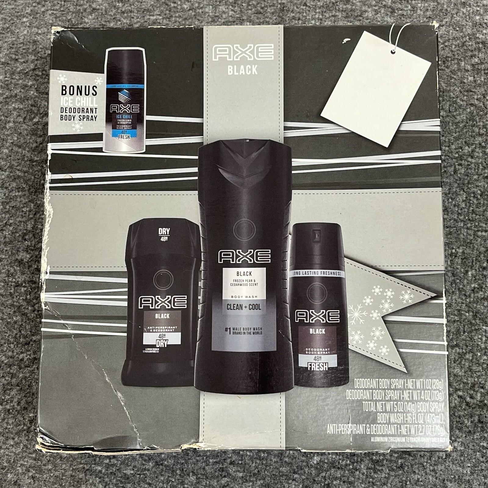 AXE BLACK 3pc Gift Set, Deodorant Body Wash & Ice Chill Deod