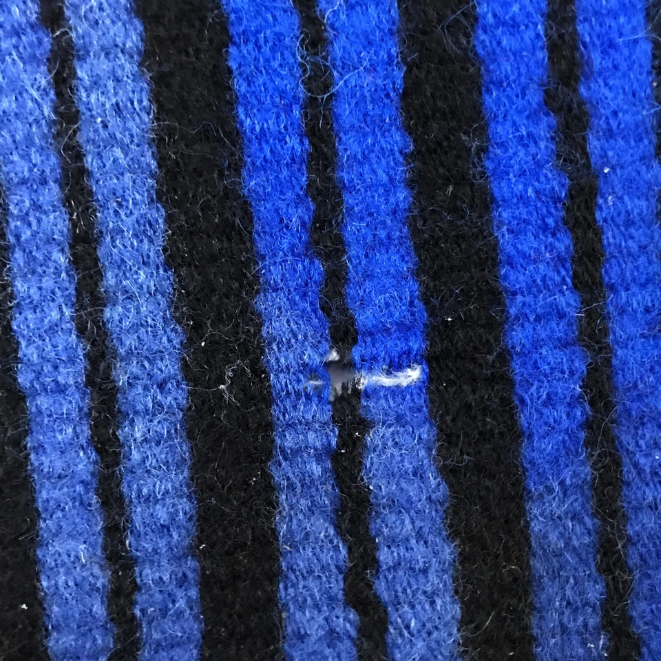 Vintage Handwoven Black and Cobalt Blue Striped Rectangular Wool Table Runner - Image 4 of 4