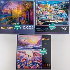 3 Buffalo Games Jigsaw Puzzles Night  Day  Marine Color 1000/Reflections 750