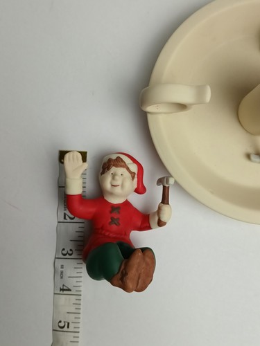 PartyLite 1990s Christmas Elves Saucerlite Bisque Porcelain Candle Stick Holder - Picture 10 of 10
