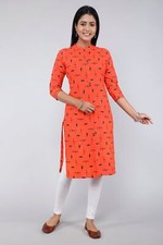 Traditional Kurtis Causal Beautiful Cotton IN ORANGE Women And Girls