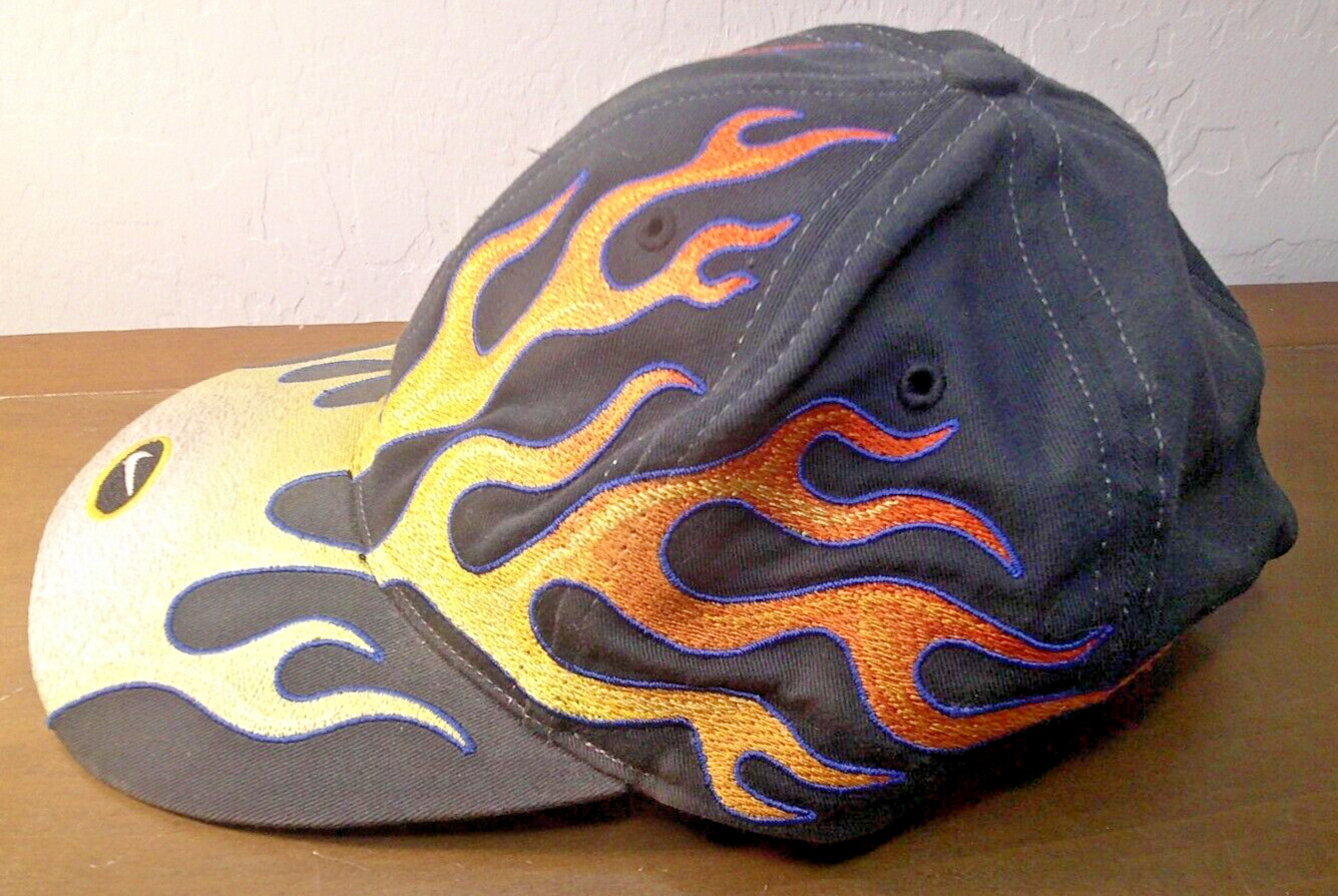 Rare! Vintage! Nike Flame Ball Cap! Y-2K! Black with Flames! ~Strap Back! ~Hat! image 2