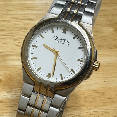Caravelle Bulova Quartz Watch 45A06 Men Dual Tone White Dial New