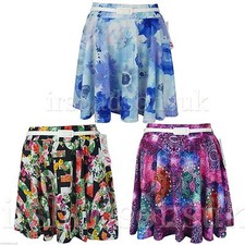 NEW GIRLS KALEIDOSCOPE FLORAL GRAFFITI COMIC FASHION STYLISH BELTED SKATER SKIRT